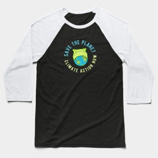 Green Cat Hat Earth - Save the Planet - Climate Action Now Baseball T-Shirt